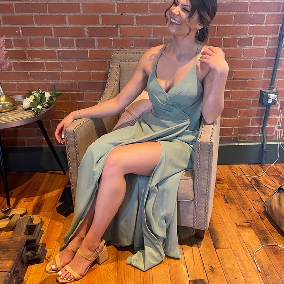 Size A6 Azazie Matcha Chiffon Bridesmaid dress style: Davis. Worn once - Picture 6 of 7